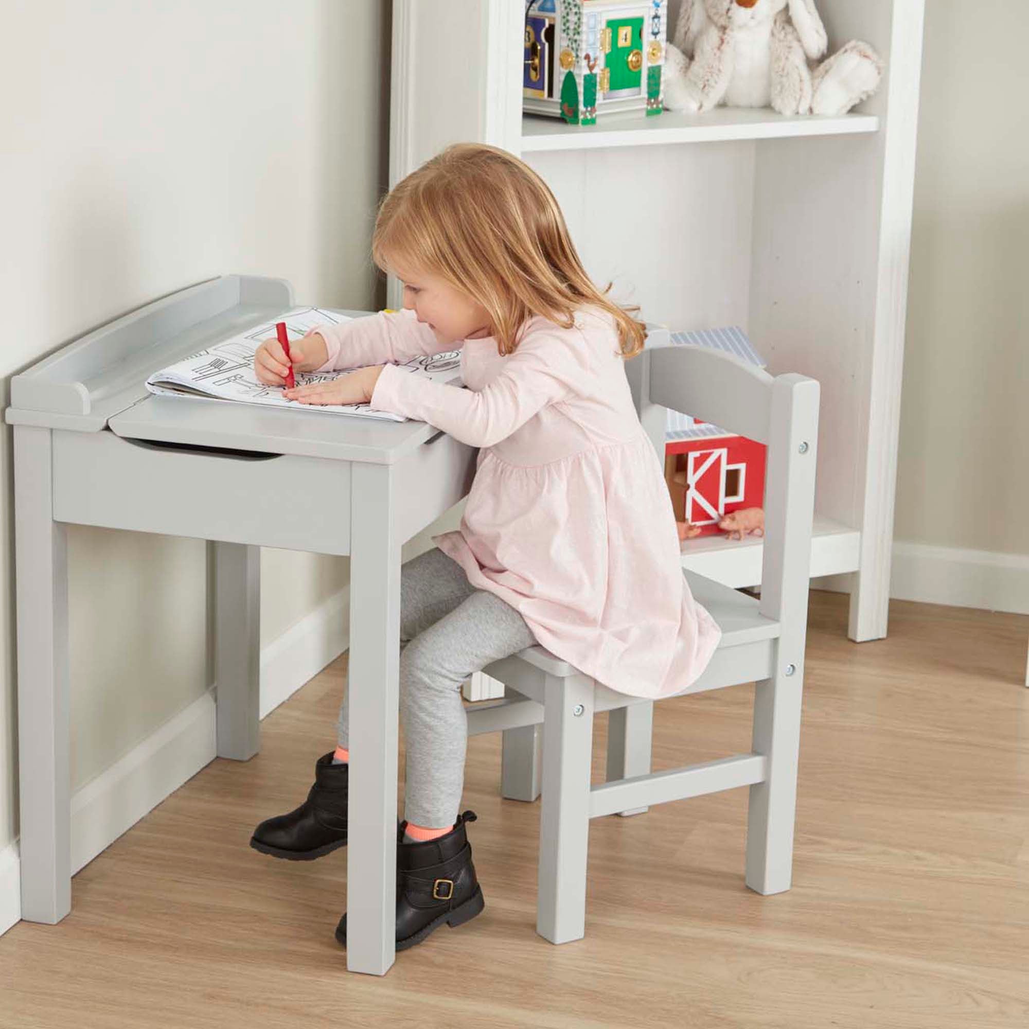 Melissa and Doug Child s Lift Top Desk and Chair Gray Odyssey